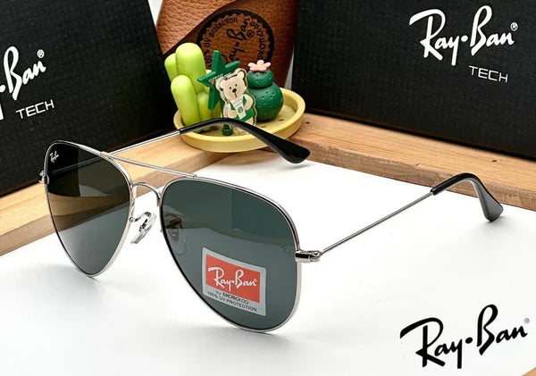 Aviator Classic Silver Black UV-400 Sunglasses