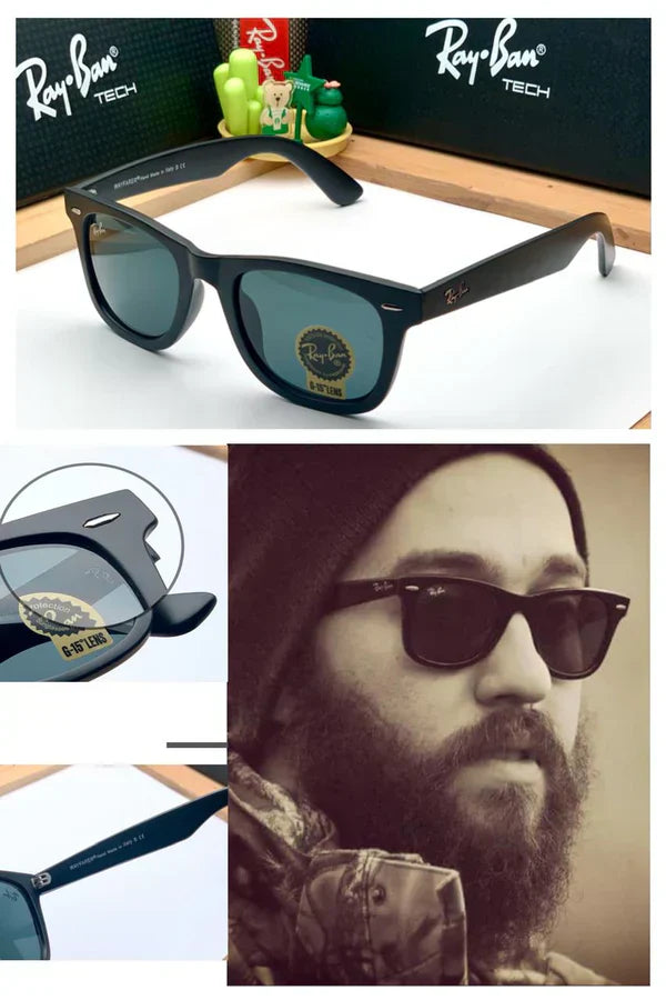 MATT BLACK BLACK GLASS LENS WAYFARER SUNGLASSES