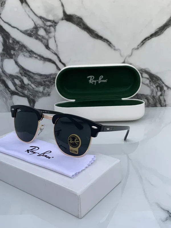 GOLD BLACK GLASS LENS CLUBMASTER SUNGLASSES
