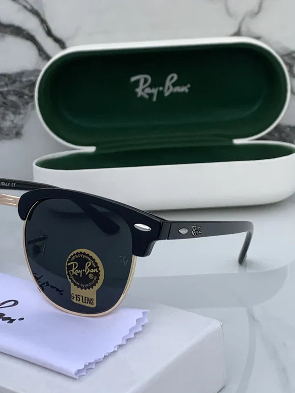 GOLD BLACK GLASS LENS CLUBMASTER SUNGLASSES