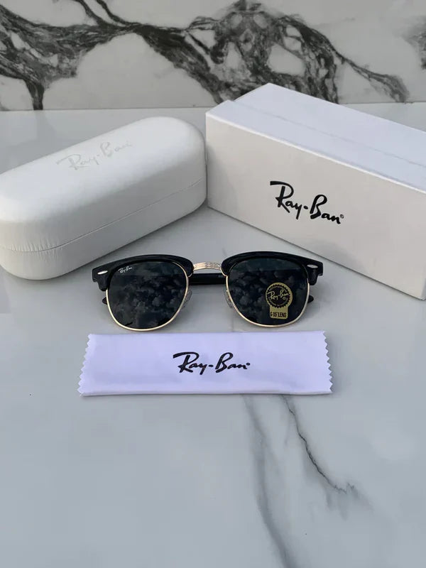 GOLD BLACK GLASS LENS CLUBMASTER SUNGLASSES