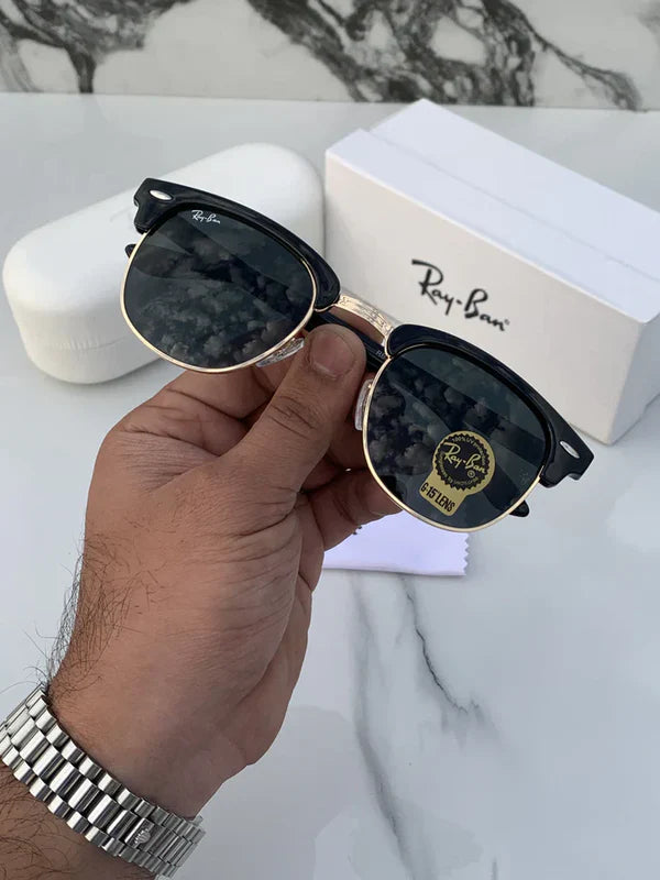 GOLD BLACK GLASS LENS CLUBMASTER SUNGLASSES