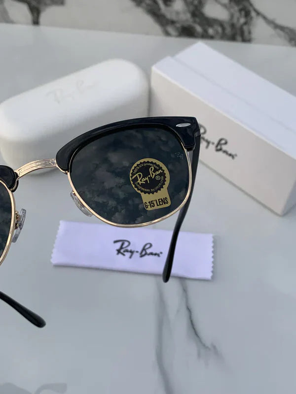 GOLD BLACK GLASS LENS CLUBMASTER SUNGLASSES