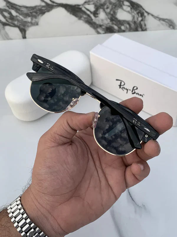 GOLD BLACK GLASS LENS CLUBMASTER SUNGLASSES