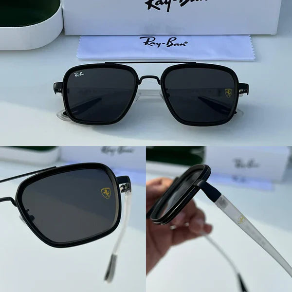 METAL ALL BLACK WHITE LEG UV SUNGLASSES
